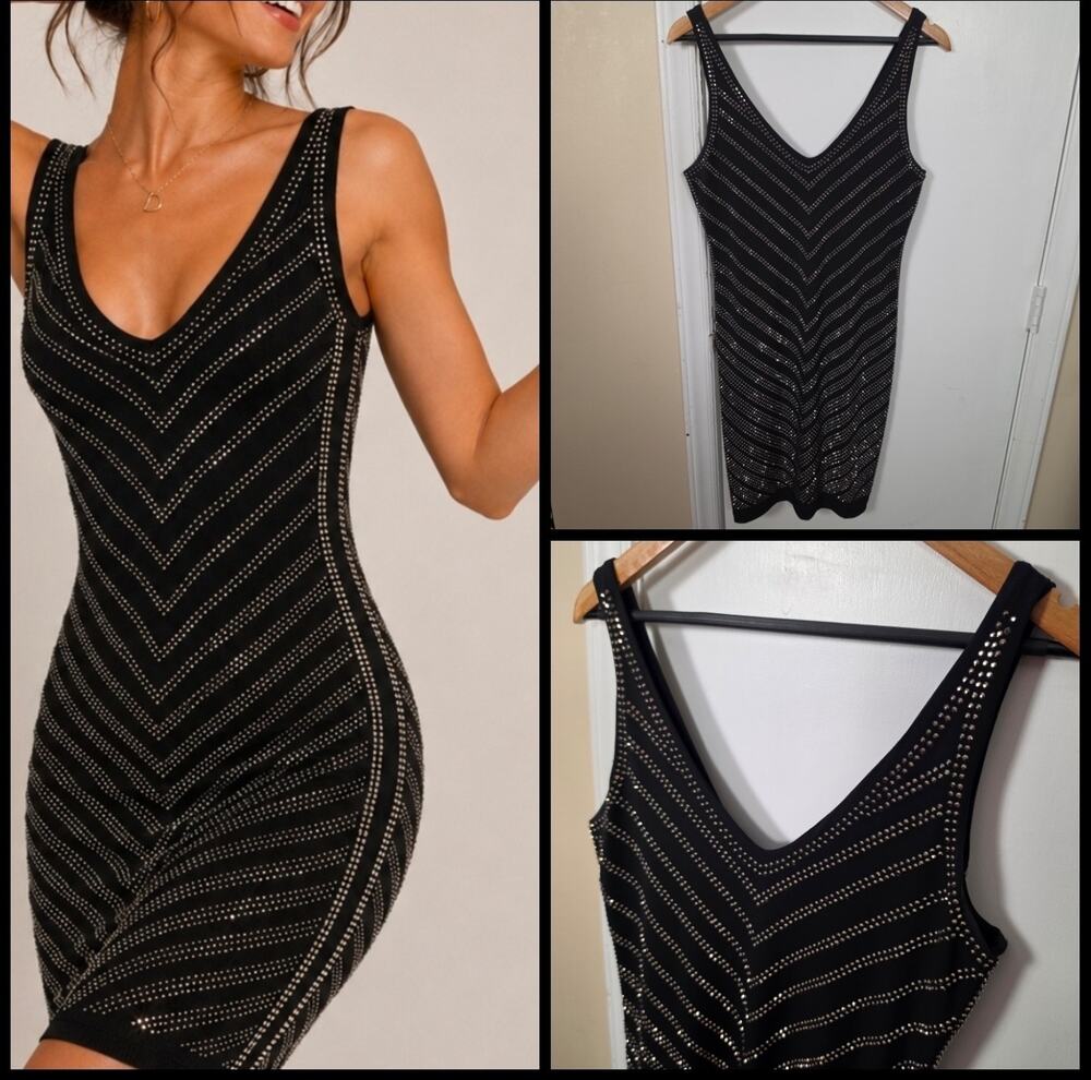 Cache Women's Rhinestone Embellishment Black Dress Sz M LBD Party Glam Sexy USA